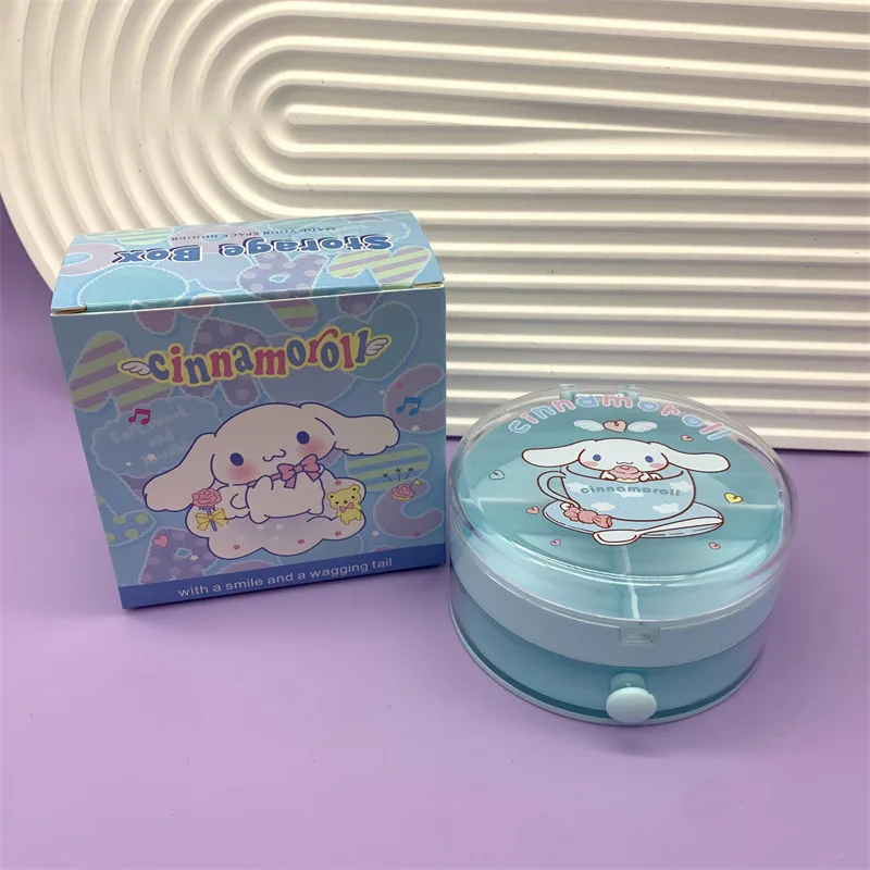 New Sanrio Cinnamoroll Mymelody Round Storage Box Desktop Rubber Band Small Items Jewelry Box Ornaments Girls Gifts