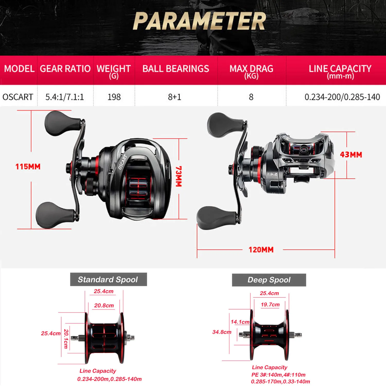 Bait Casting Fishing Reel 7.1:1 5.4:1 Saltwater Baitcasting reel and Baitcaster 9BB Casting Reel Multiplier Coil Fishing Gear