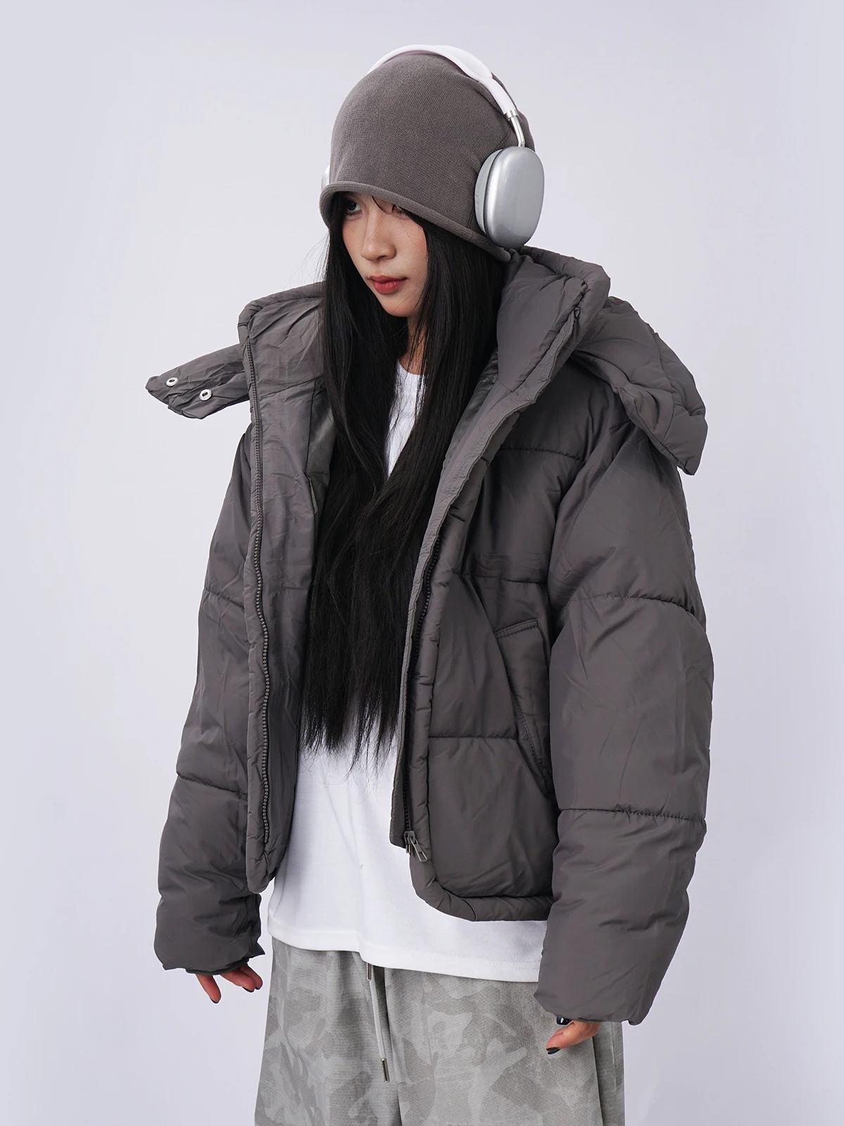 

American Sle Hooded Quilted Cotton Jaet Women Winter Thi Warm ort Bread Sle Coat Cotton Outerwear Zipper Closure