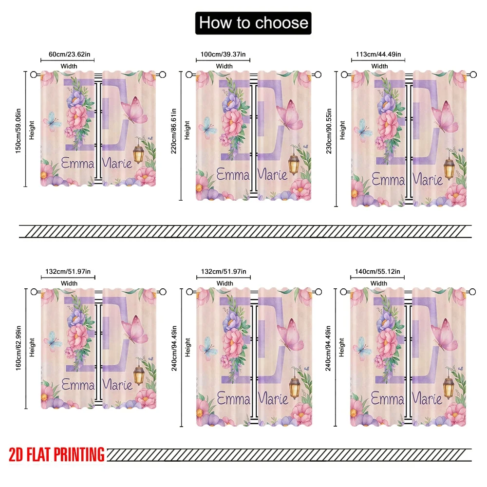 2 قطعة، ستارة نافذة مطبوعة على طائرة ثنائية الأبعاد Emmas Garden متعددة الاستخدامات 100% بوليستر (بدون قضيب) احتفالية مثالية لغرفة النوم والمعيشة