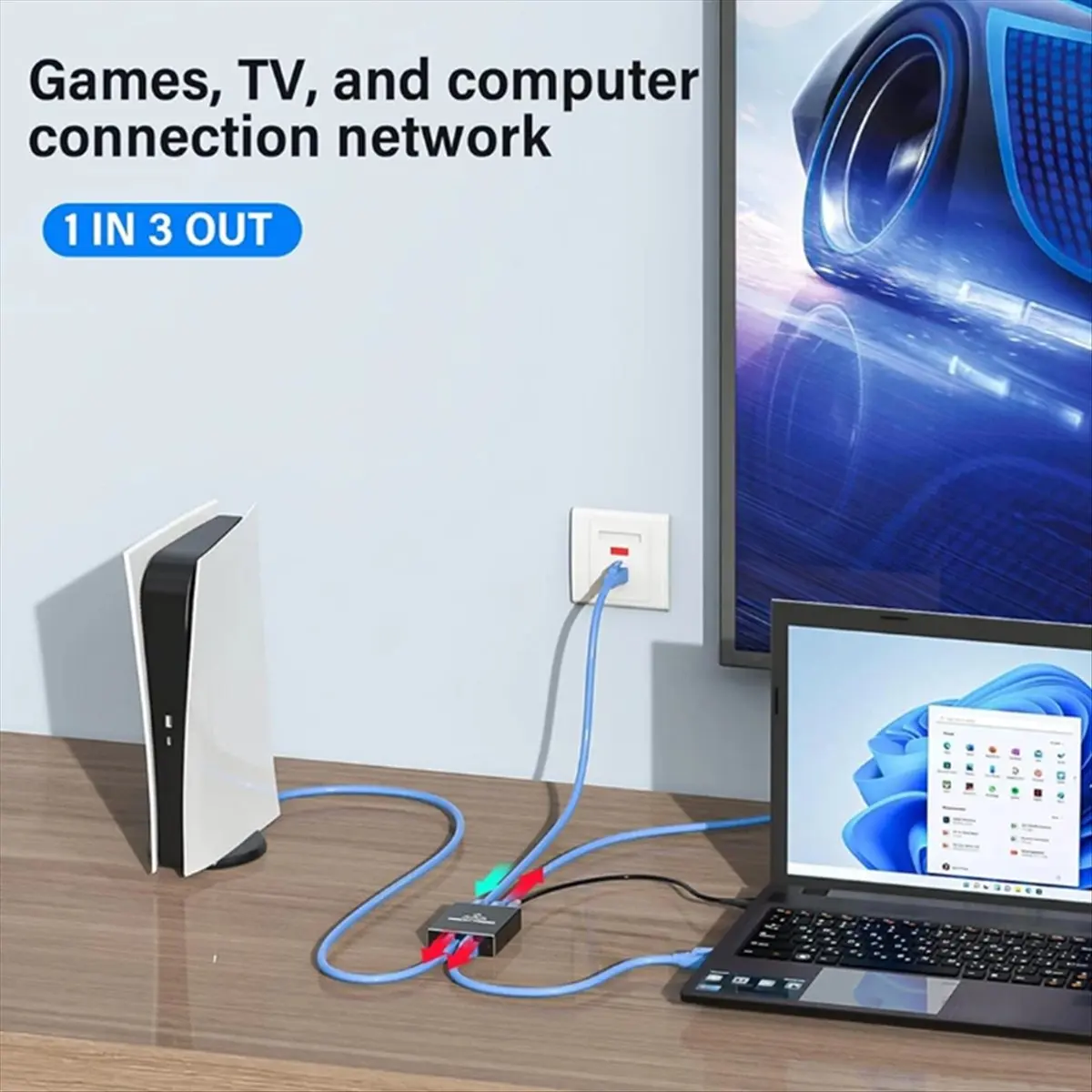 HAPPYDAY~ 1000Mbps 1 to 3 Gigabit Ethernet Adapter RJ45 Splitter Lan Connector Internet Splitter LAN Splitter for PC TV