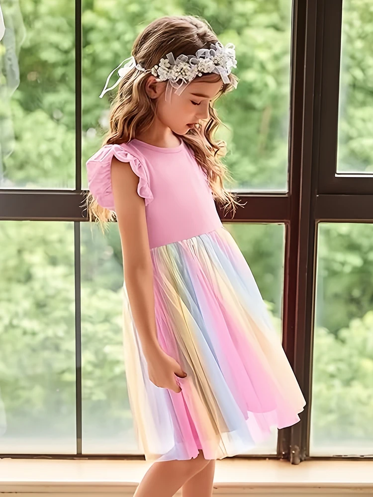 Baby Girl clothes Toddler Kids Baby Girl Tulle Dress Floral Lace Ruffle Sleeve Pink Tutu Princess Dresses Wedding Birthday Party