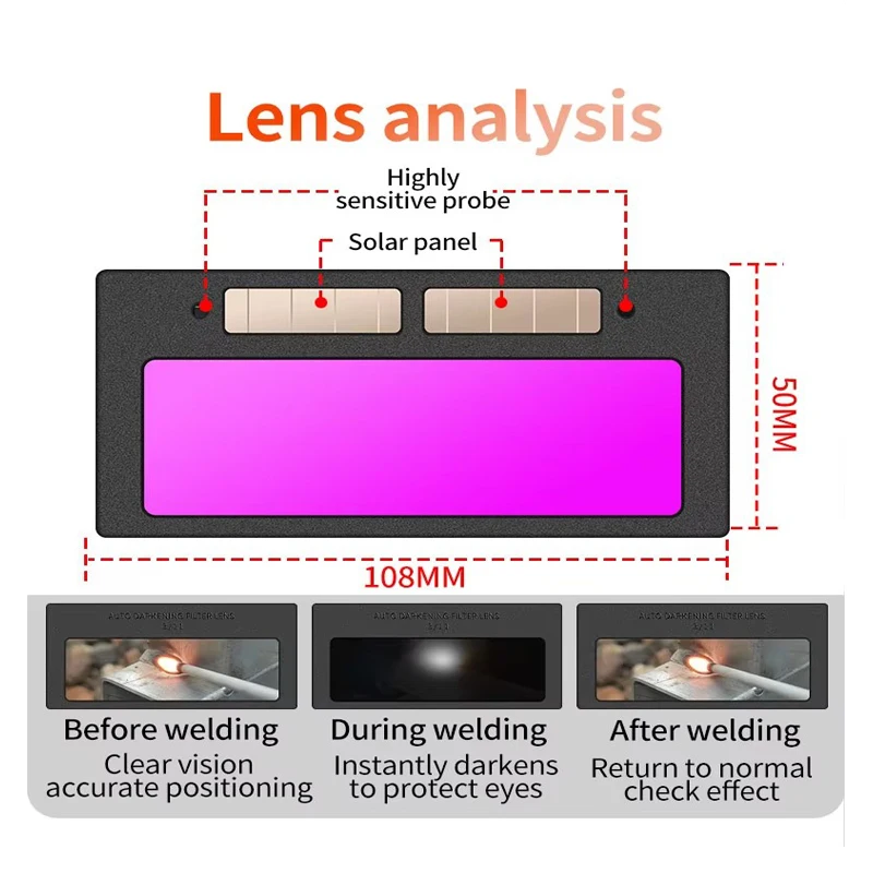 Lentille de soudage à obscurcissement automatique Din 3/11 fixe, lentille de soudage à énergie solaire, lentille de soudage couleur vraie, lentille de soudage 2x4 1/4 1 pièce