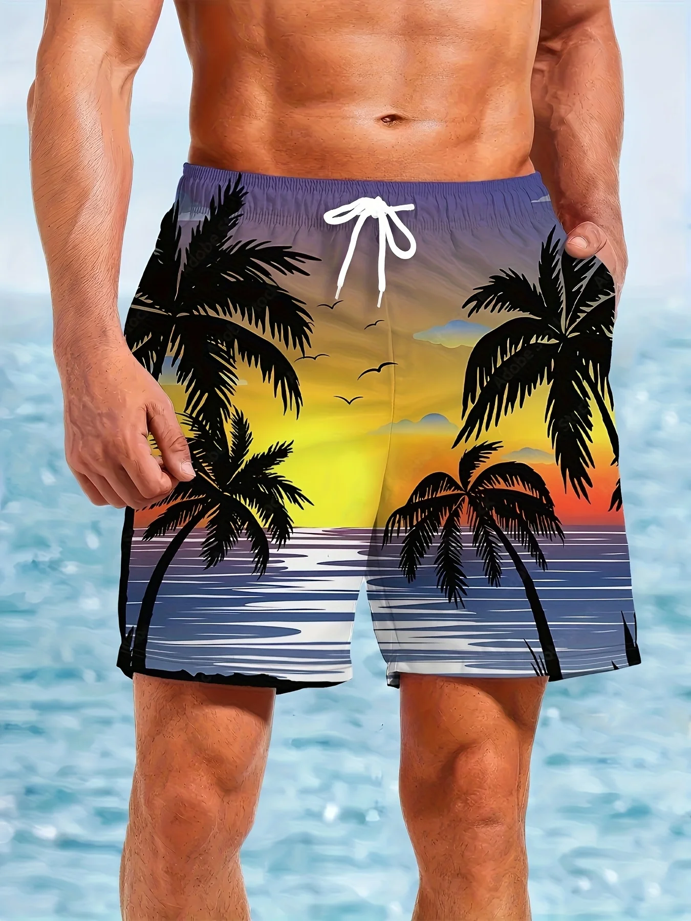 

Новые мужские шорты для пляжного серфинга с 3D-принтом пальмы и контрастным узором, водонепроницаемые и быстросохнущие.