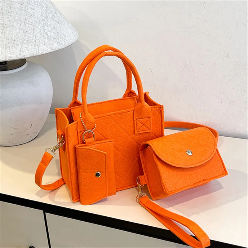 3 Stück/Set geprägte Damenhandtasche, stilvolle Umhängetasche, Clutch und Geldbörse, einfarbige quadratische Umhängetasche, Stoff für den täglichen Gebrauch – Detail 13