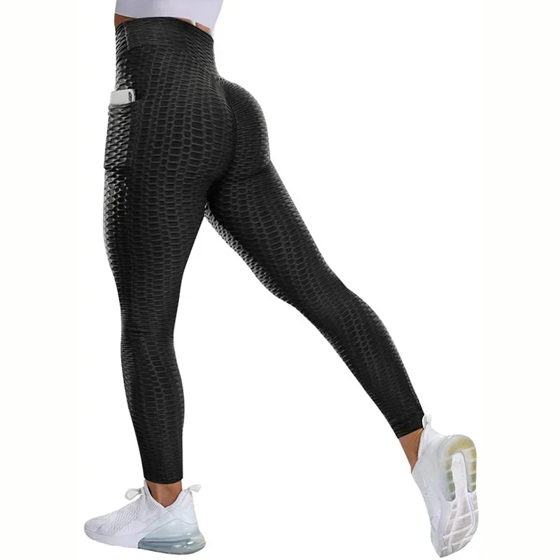 Leggings de fitness à pois pour femmes, poches latérales, taille haute, Push-up, pantalon d'entraînement, respirant, sport