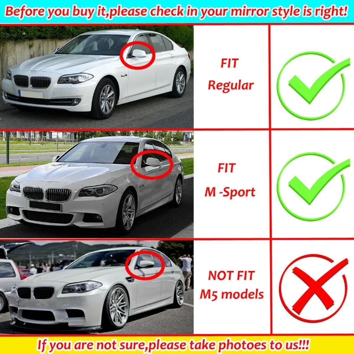 For BMW 5 Series F10 F11 2010-2013 LHD ABS Car Rearview Side Mirror Cover Wing Cap Exterior Door Trim Adhesive Sticker