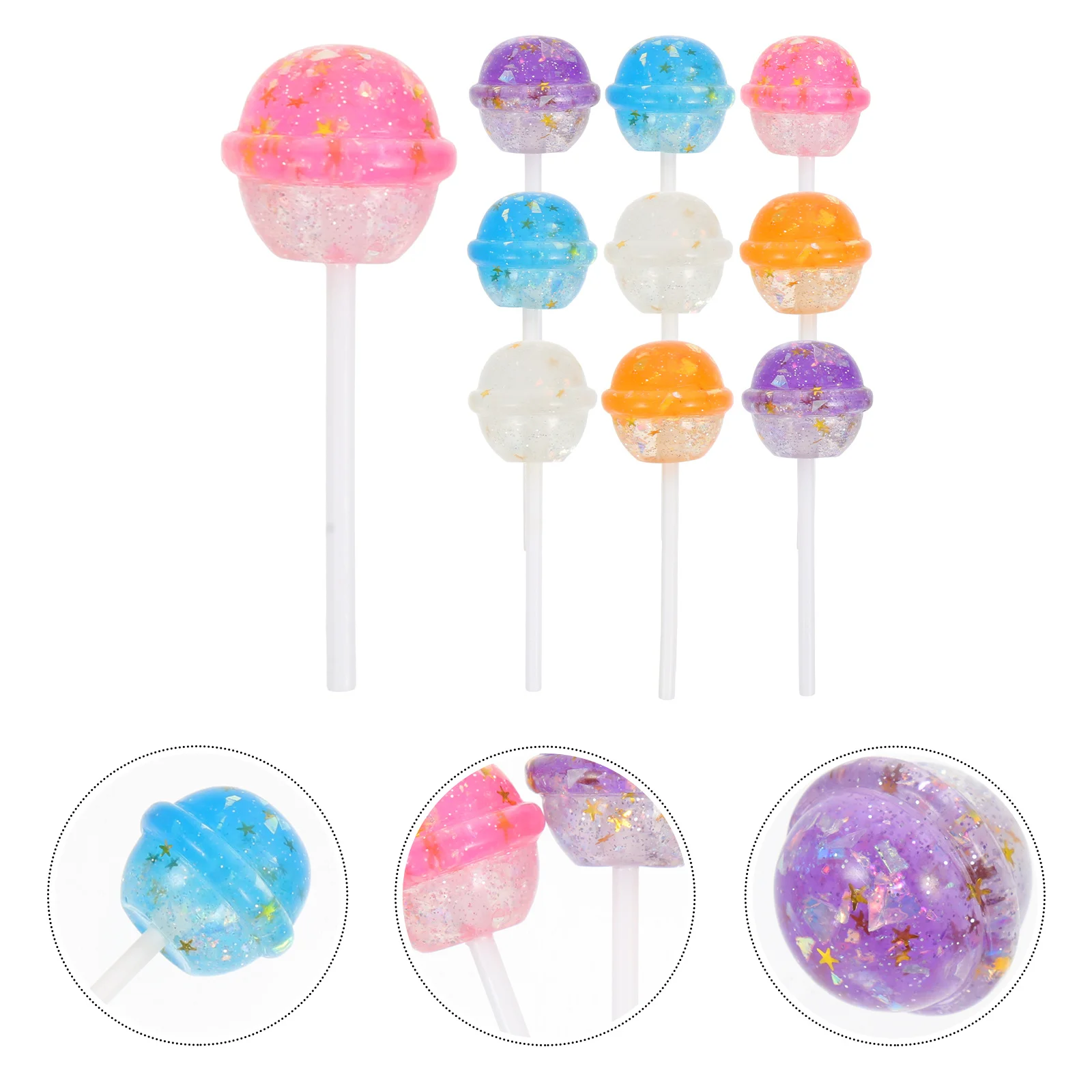 10Pcs Glitter Resin Lollipop Props Mixed Color Candy Cane Lollipops Decorative Fake Candy Photo Props Party Favor