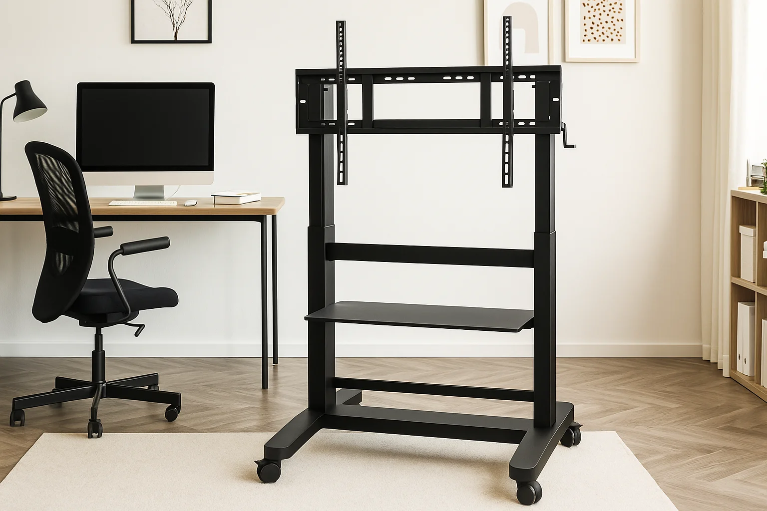 STLF Height-Adjustable Mobile Stand with Detachable Rear Push Handle 200 lb Load Capacity for TVs up 86 Inches 200 lb Load Capac