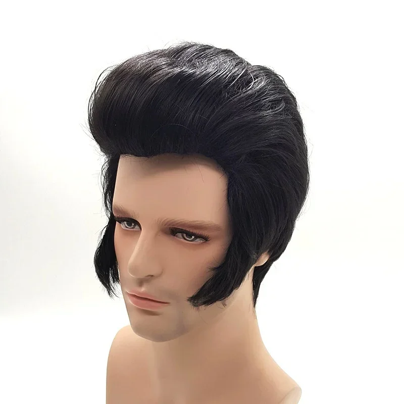 Novo! Elvis Black peruca de cabelo sintético, Rock Singers masculinos, Cosplay Party Wig, boné resistente ao calor