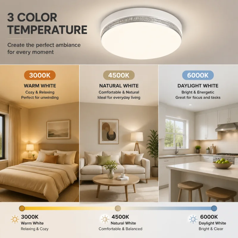 18-48W Modern LED Ceiling Light, Flush Mount Ceiling Lamp 3000K-6000K, Energy Efficient Indoor Lighting Fixture for Bedroom