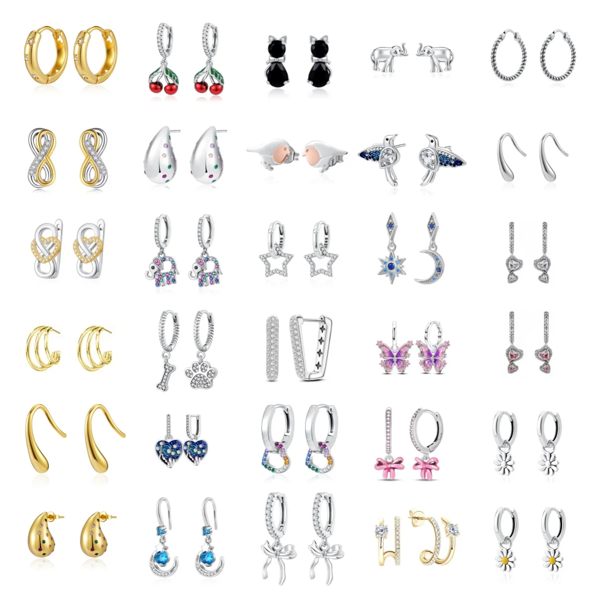 

Хит продаж: Серьги-кольца из серебра 925 пробы с вишнями, слонами и бабочками для женщин, маленькие аксессуары для вечеринок