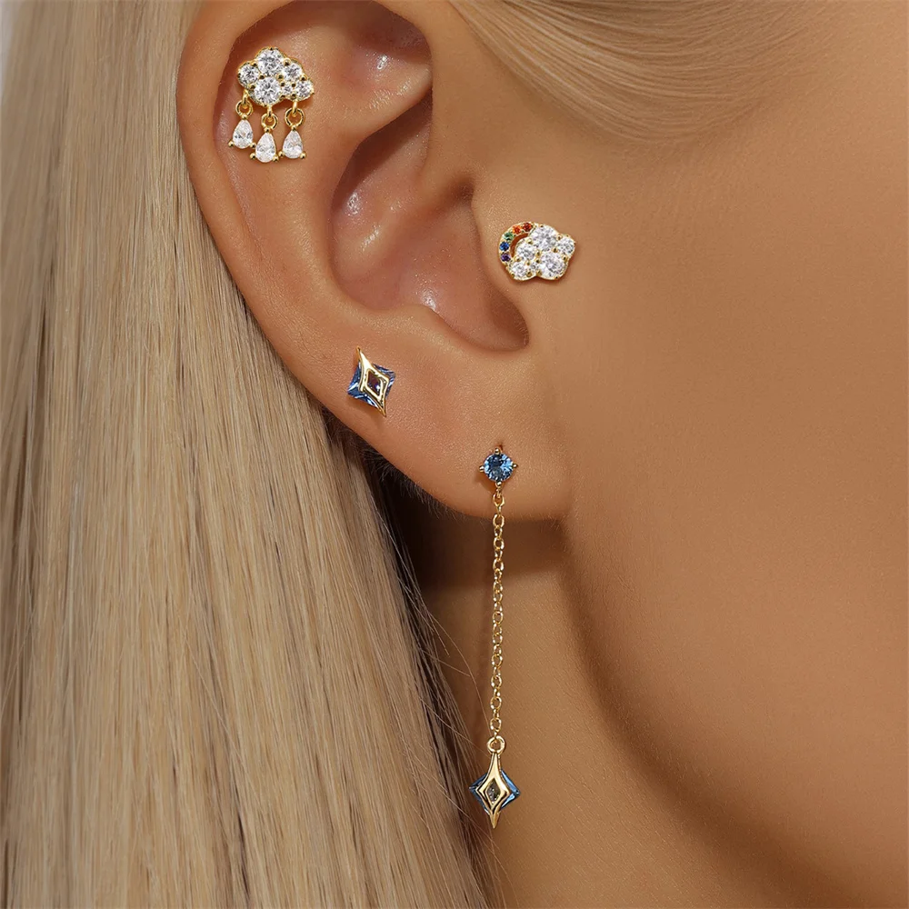 CANNER Colored Zircon Christmas Tree 925 Sterling Silver Stud Earring For Women Ins Lucky Ring Antlers Earring Fine Jewelry Gift