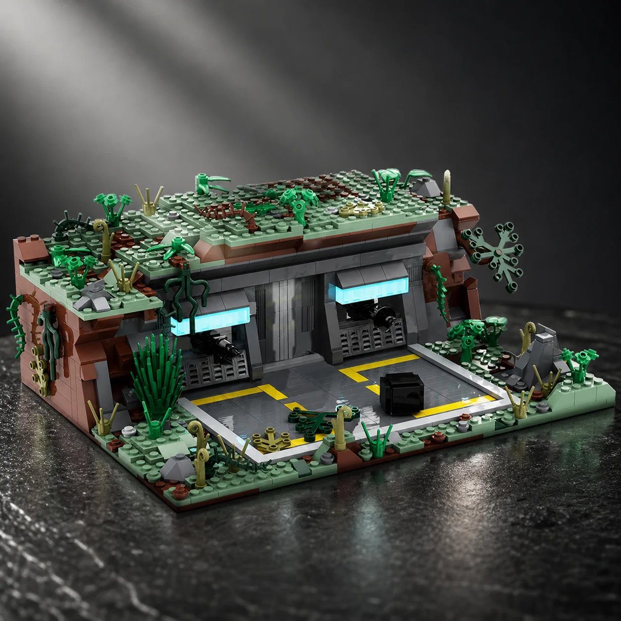 Sci-fi Jungle Outpost Base Building Blocks Forest Bunker Architecture Model DIY Bricks Assembly Collector Display Gift