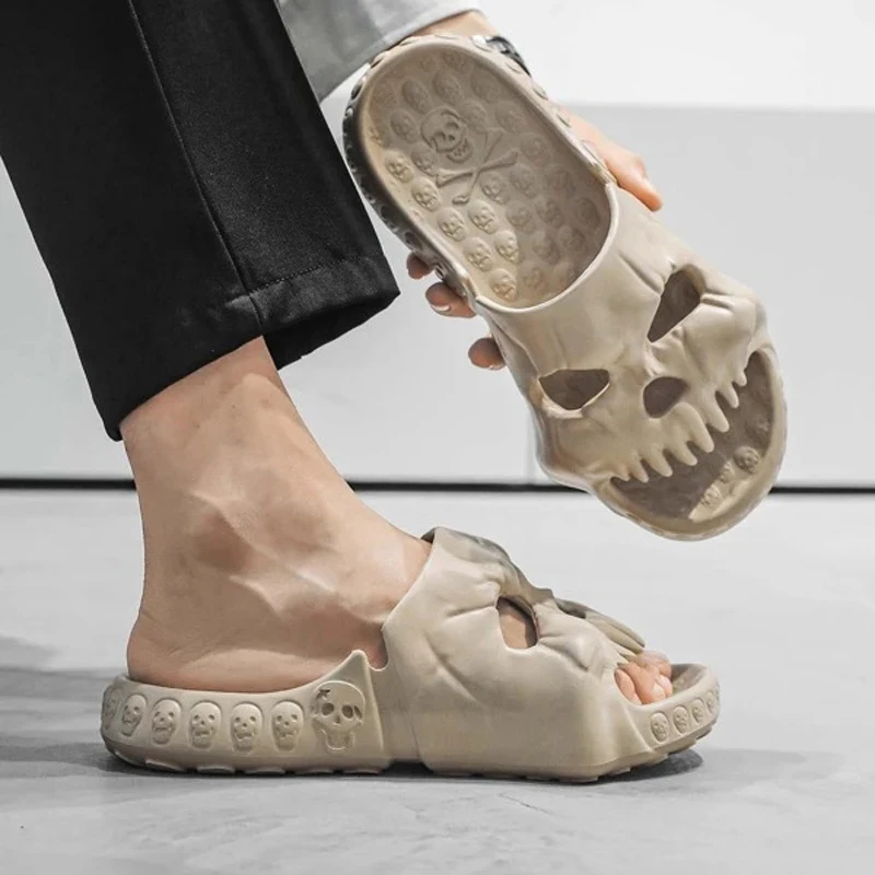 

Мужские шлепанцы с черепом, уличные сандалии на платформе, Нескользящие, на толстой подошве, для пляжа, лето 2023