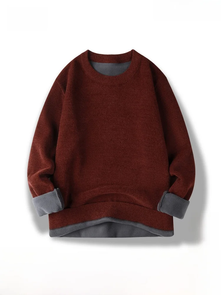 

Новинка 2026 года: Мужской вязаный свитер Snow Flng с круглым вырезом, на флисовой подкладке, утепленный, универсальный, комфортный, для мужчин среднего возраста, повседневный.