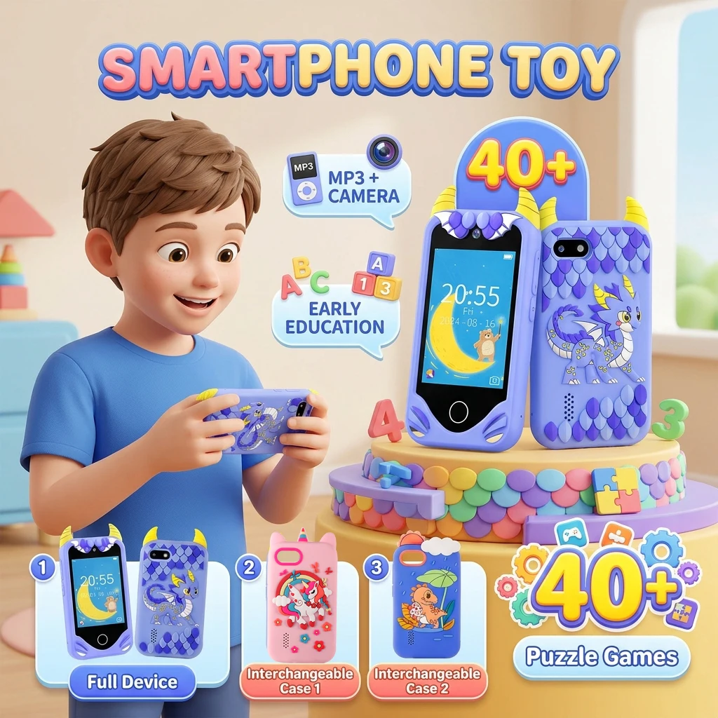 

Children's Smart Phone Toy 2.8 Inch Touch Kids Smartphone Dual Camera 40+ Educational Games Parental Lock Birthday Boys Girls