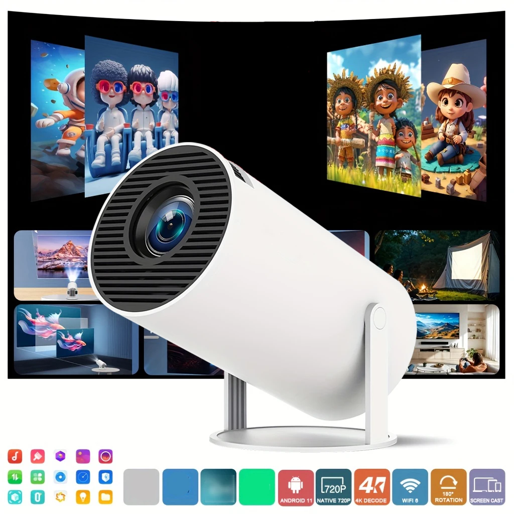 High-Definition Smart Projector, Local 1280 X 720P Resolution, Mini Portable Projector, 180° Rotation Adjustment, Network Connec