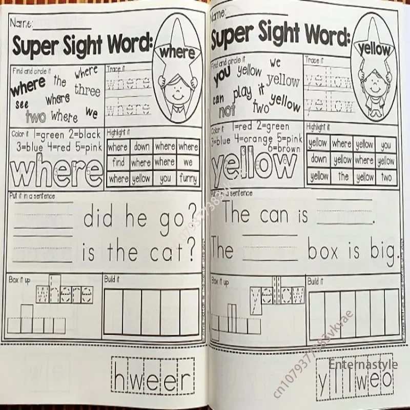 5 Books/Set English Sight Word Super Stars Pre-Primer To 3rd Grade Studlents Textbook Practice Phonics Workbook