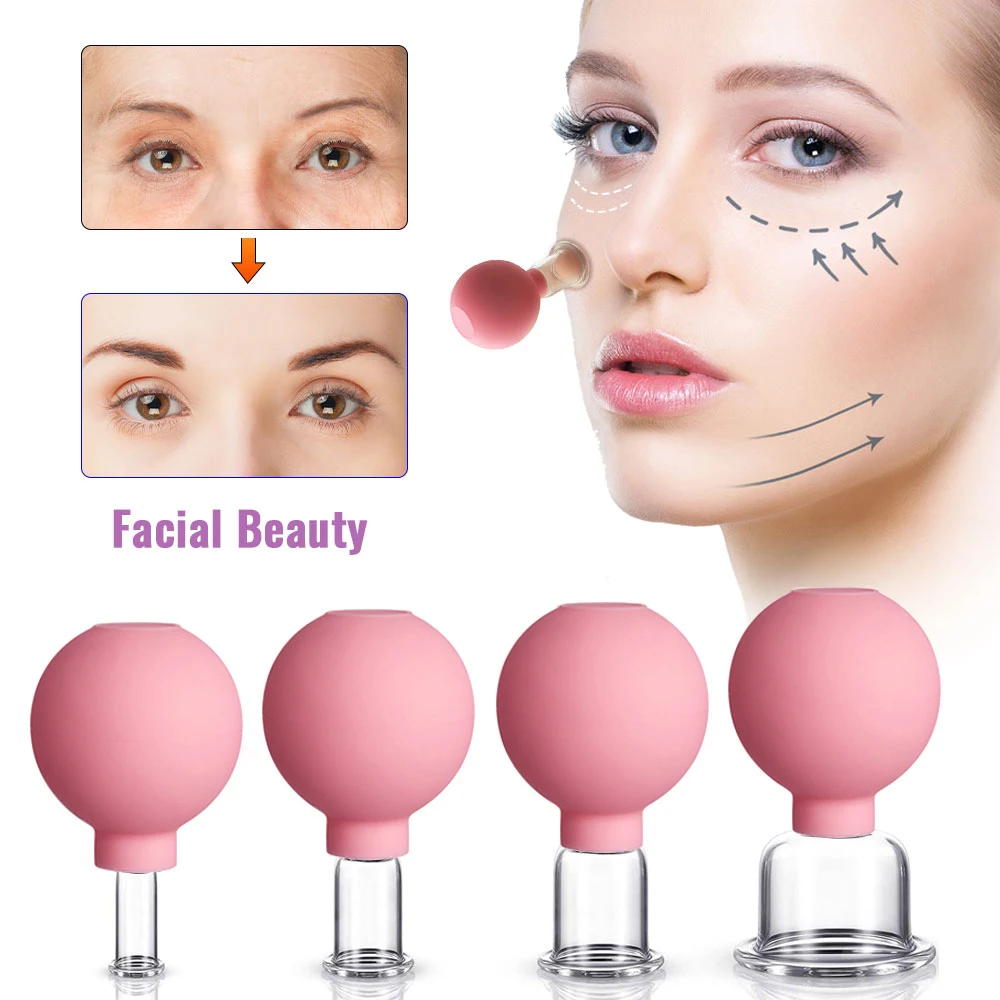 4 stücke Gesundheit Massage Vakuum Schröpfen Tassen Set Gummi Kopf Glas Anti Cellulite Massage Chinesische Therapie Gesicht Schröpfen Set Dosen