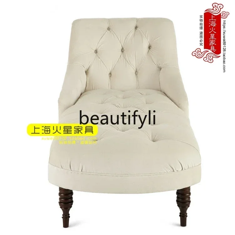 

Cy56 American country fabric pull button concubine sofa simple concubine couch solid wood concubine chair