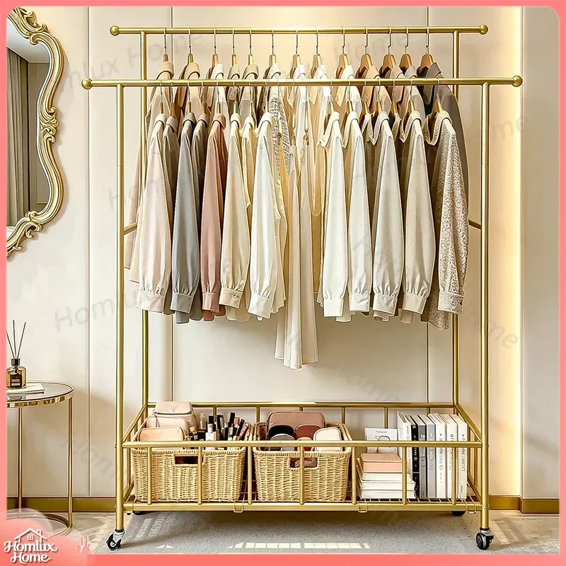 Parallel Bars with Hollow Storage Compartment Coat Rack for Bedroom Hats Shoes Organizer Metal Wall Mounted Storage Rack