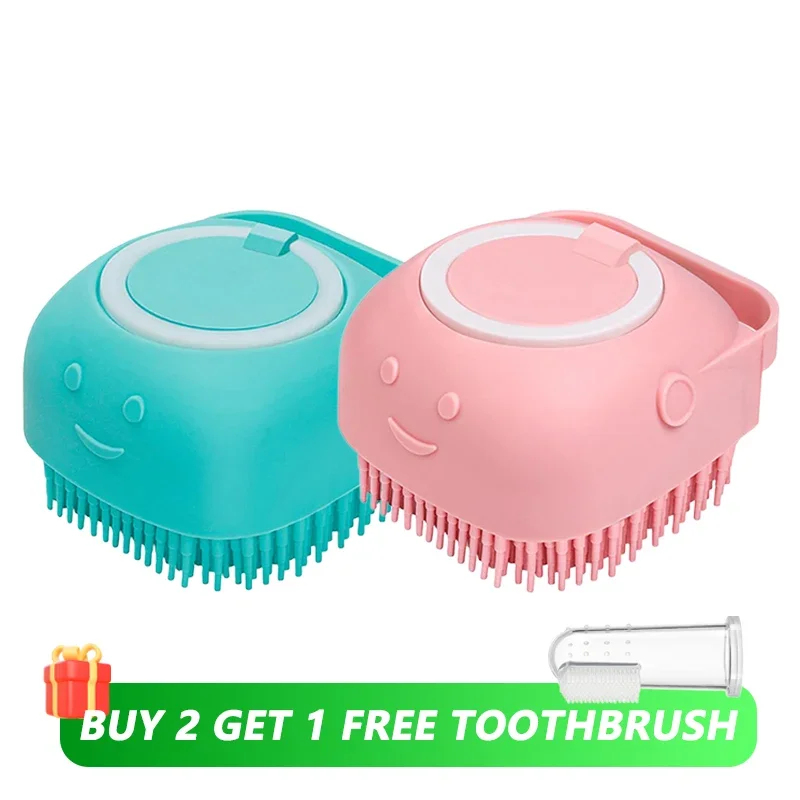 Dog Bath Brush with Shampoo Dispenser, Pet Grooming Tool