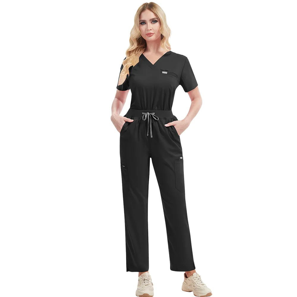Dentist Workwear Medical Nurse Accessories Solid Color Scrubs Tops Straight Pants More Pockets Scrub Set Clinical Doctor Uniform view 4