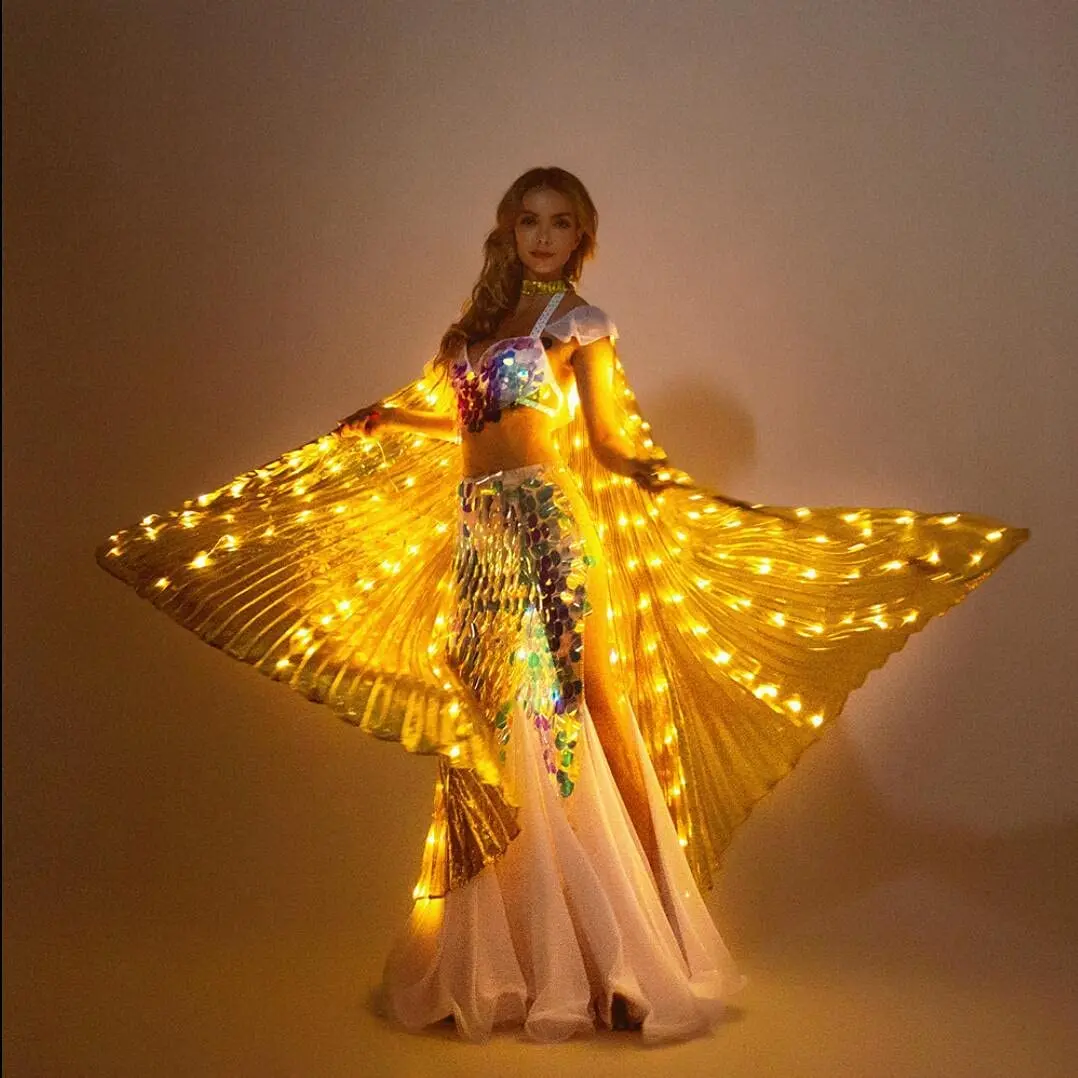 Belly Dance Accessories LED Light Golden Wing Butterfly Glowing Isis Wings For Adult Stage Performance Halloween Cape Props