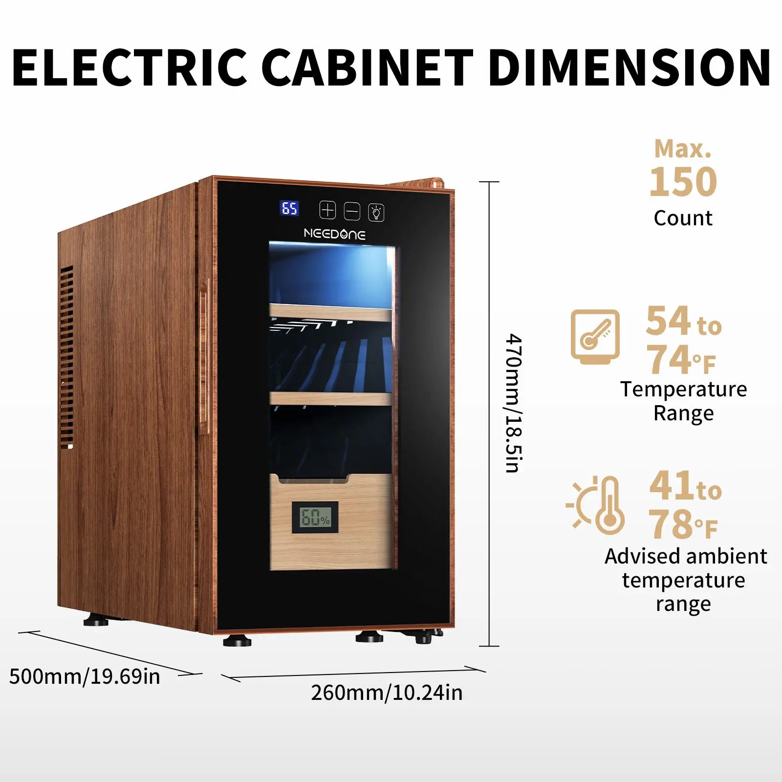 23L Electric Cigar Humidors, Temperature Control Cabinet with Spanish Cedar Wood Shelves & Drawer Hygrometer Freezing Appliances