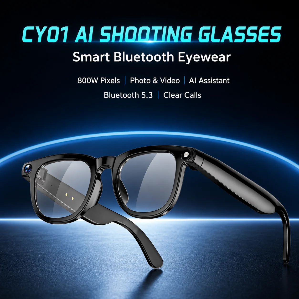 CY01 AI Visual Recognition Smart Glasses 800W HD Camera Object Identify Real-time Broadcast Touch Control WiFi Fast Sync Bluetoo