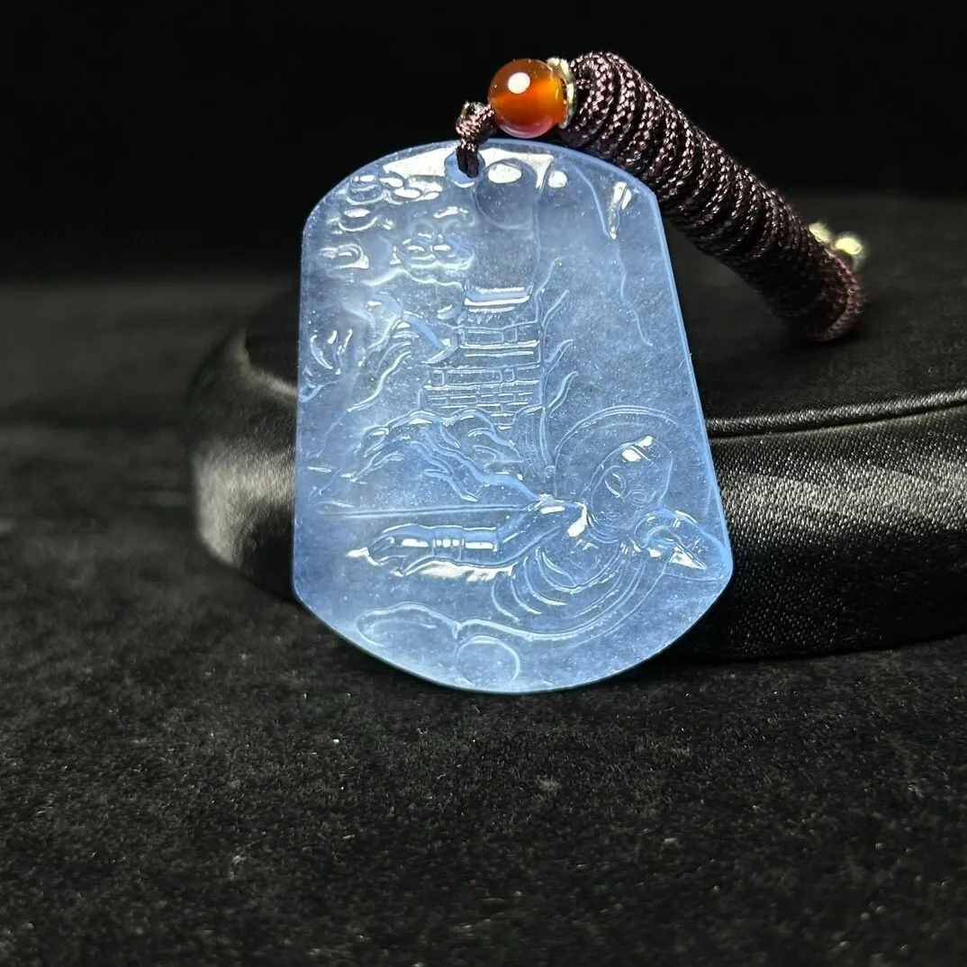 Real Natural High Ice Blue Jade Jadeiteamulet Pendant&Necklaces Reclining Buddha Jade Pendant
