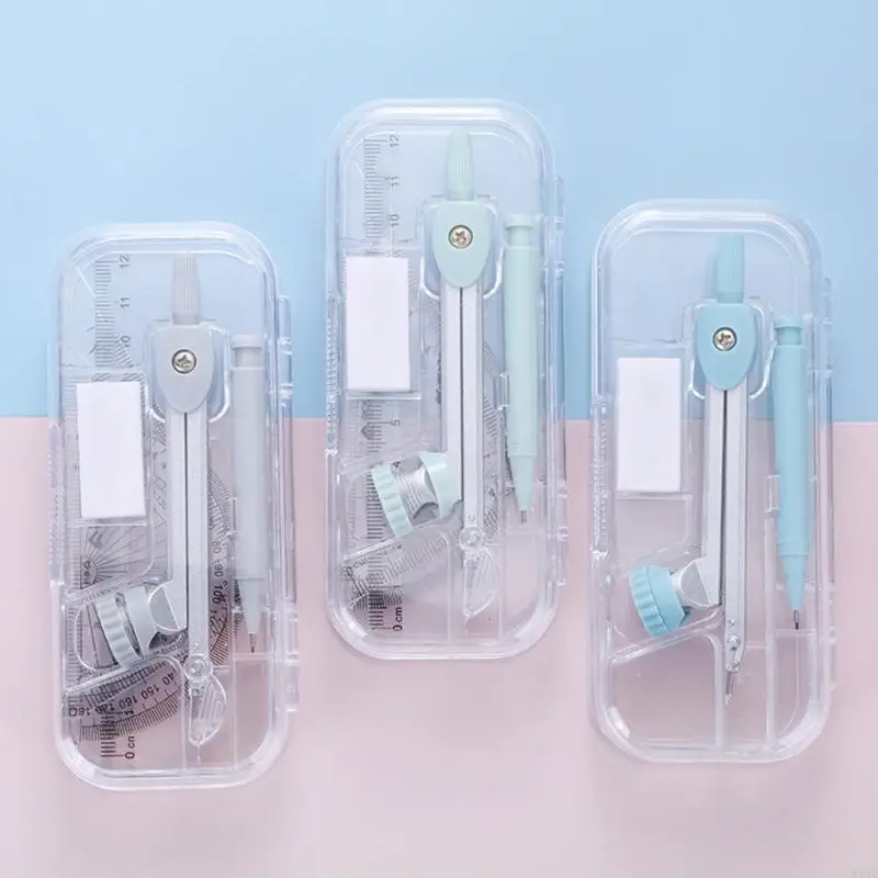 W89C Portable Math Brawt Multi-Compass Protractor Clear Box Storated для студентов