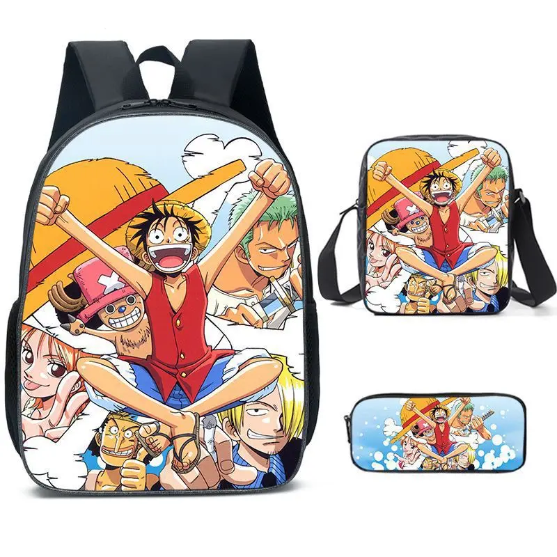 One Piece Backpack For Primary And Secondary School Students Cartoon Backpack With Shoulder Bag And Pencil Case Three Piece Set