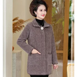 Middle Aged Elderly Women's Woolen Coat Autumn Winter High End Double-sided Cashmere Wool Jacket Mother Knitted Cardigan Outwear