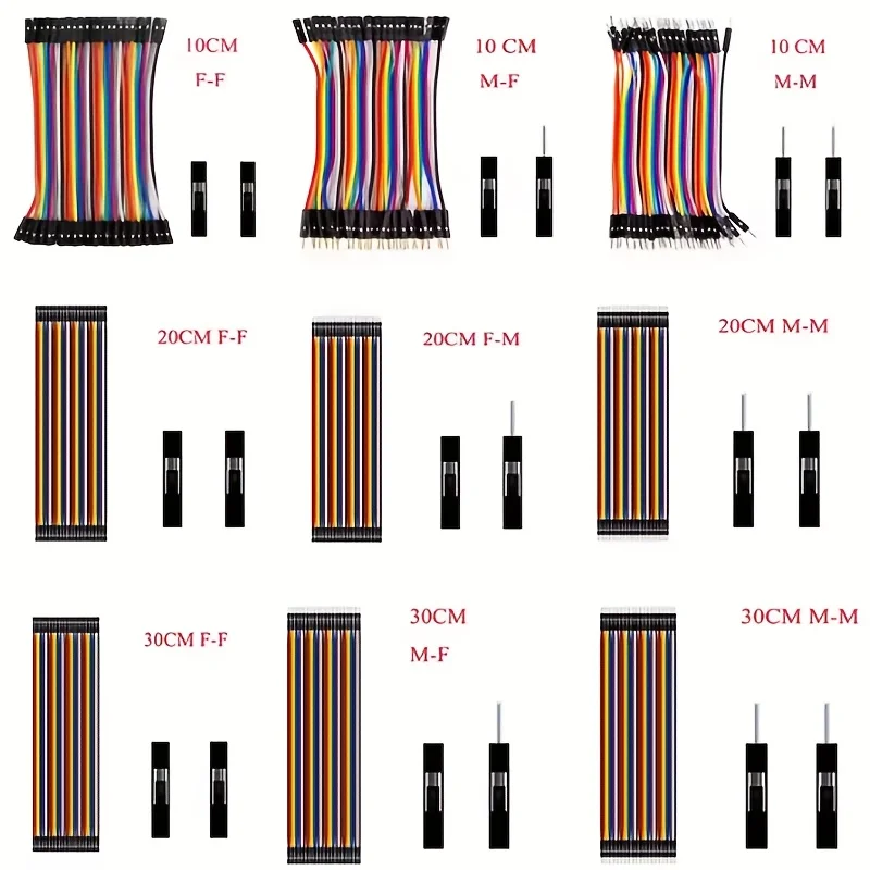 40-Pin 10cm 20cm 30cm Dupont Kabel Jumper Wire Kit Stecker-Buchse 24AWG Langes Bandkabel-Set für DIY Breadboard