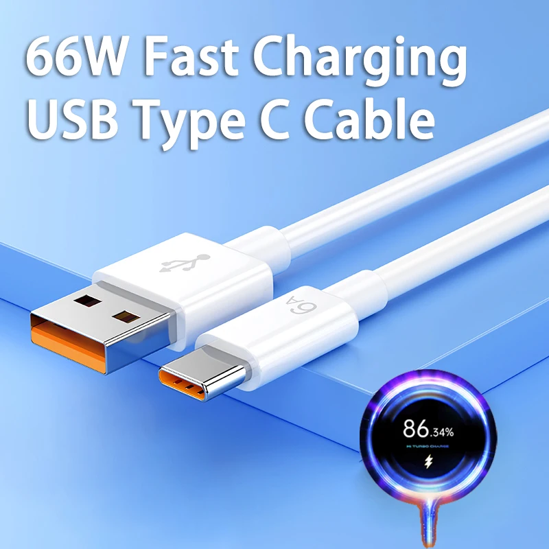 

66W 6A Fast Charging Usb Type C Cable for Xiaomi Redmi POCO Huawei Honor OPPO VIVO OnePlus Mobile Phone Charger USB C Cable