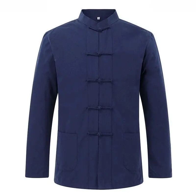 Loose Fit Long Sleeve Cotton Linen Men's Shirt Traditional Chinese Style Practice Uniform Button up Male Fashion Autumn Wear