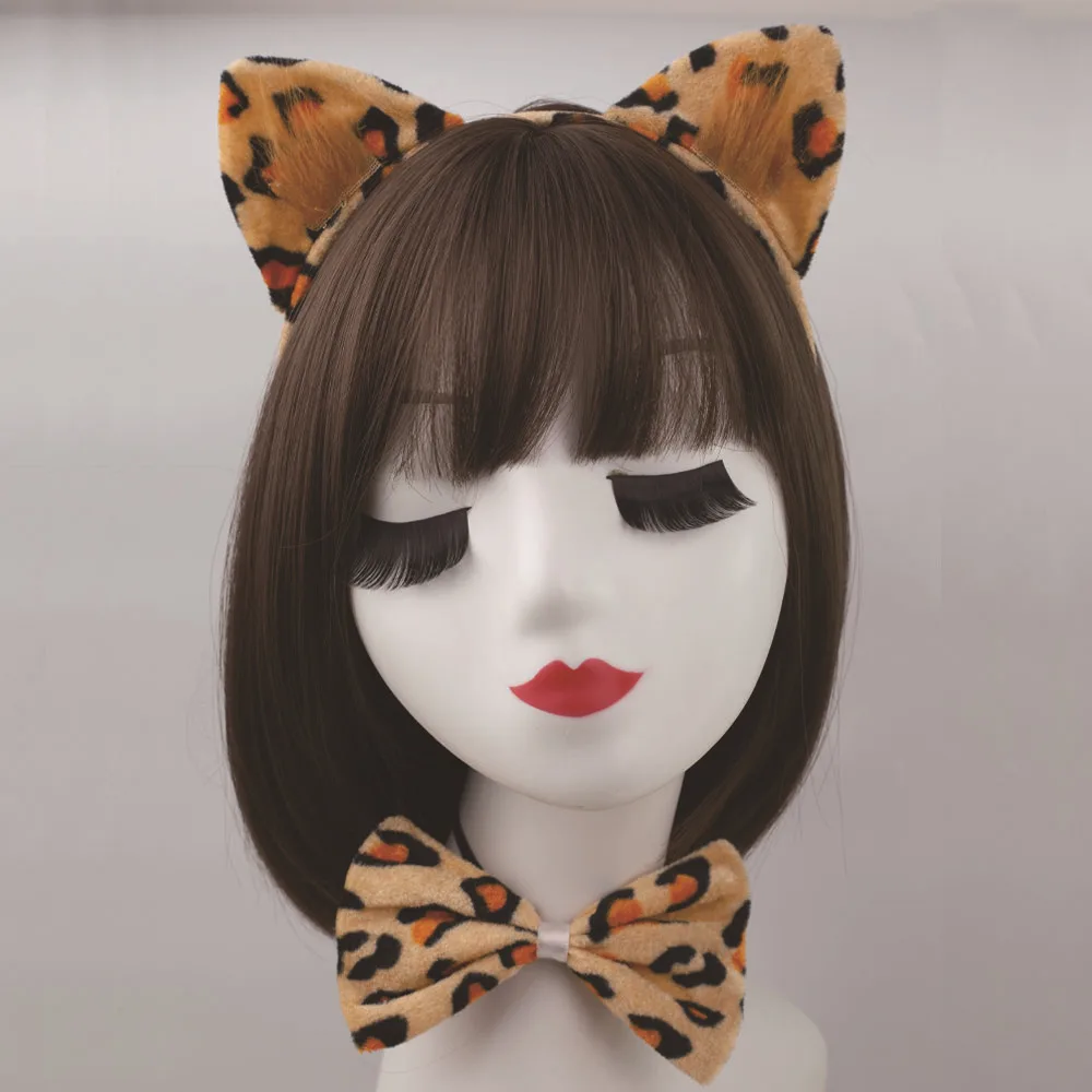 Adults Leopard headband Cosplay Kawaii Animal Ears Headband Funny Nose Face Wearings Halloween Party Costumes Bow Tie Tail