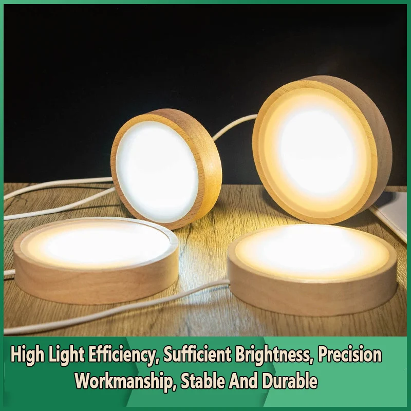 LED Night Light Base 60MM Wooden Round  Art Display Holder USB Lamp Holder For Crystals Glass Ball Resin Art Decoration