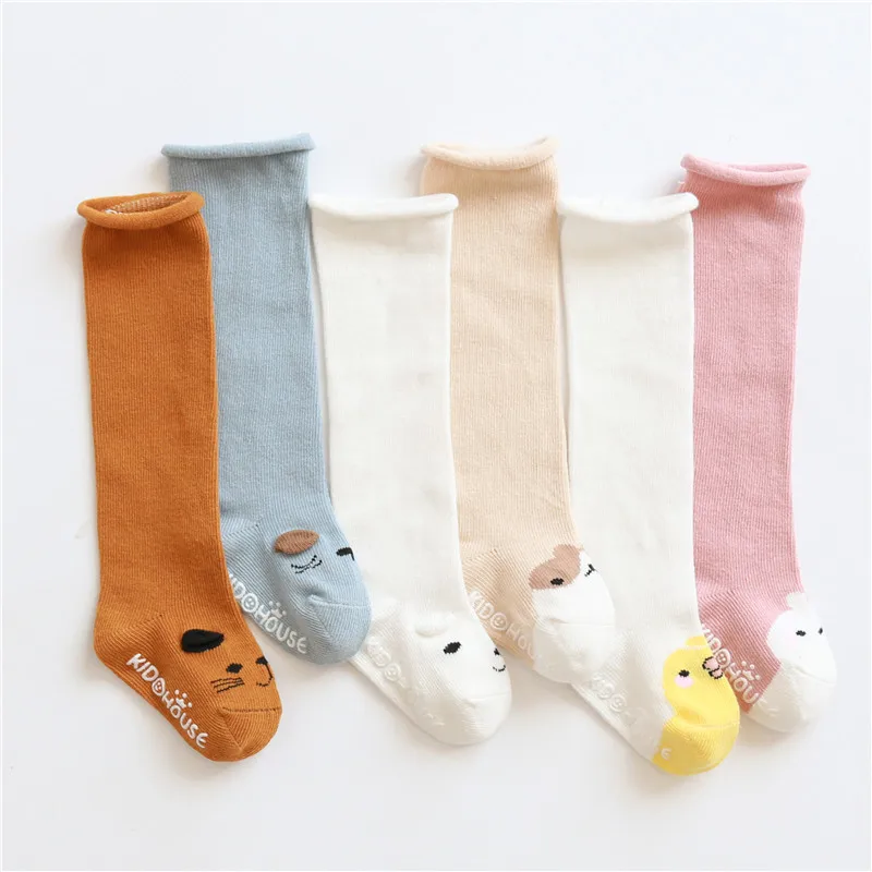 Cartoon Children Long Socks Spring Autumn Knee Protection Stockings Anti Slip Baby Floor Sock Solid Color Toddler Cotton Socks