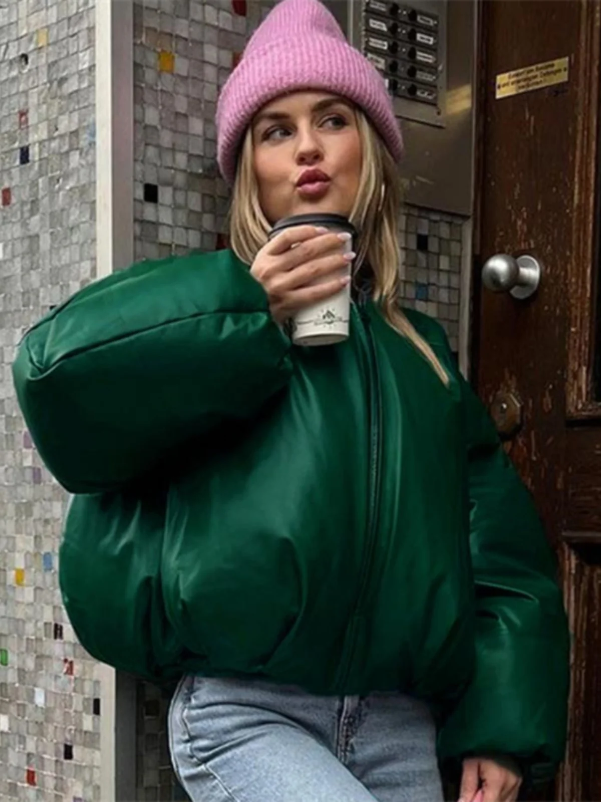 

Warm Breadskin Cotton Jaet Women's Winter Coat Street Sle Pure Color Zipper Closure Long Sve Loose Fit Cotton Clothing