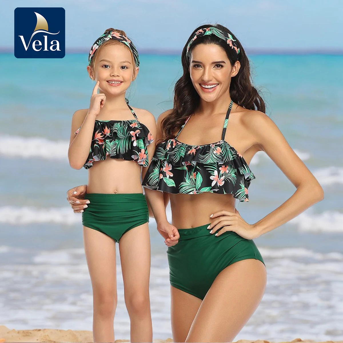 

Vela Sexy Printed Black Vikinis Two-Piece Bikini Set, Family Matching Swimsuit & Two-Piece Swimsuits for Family