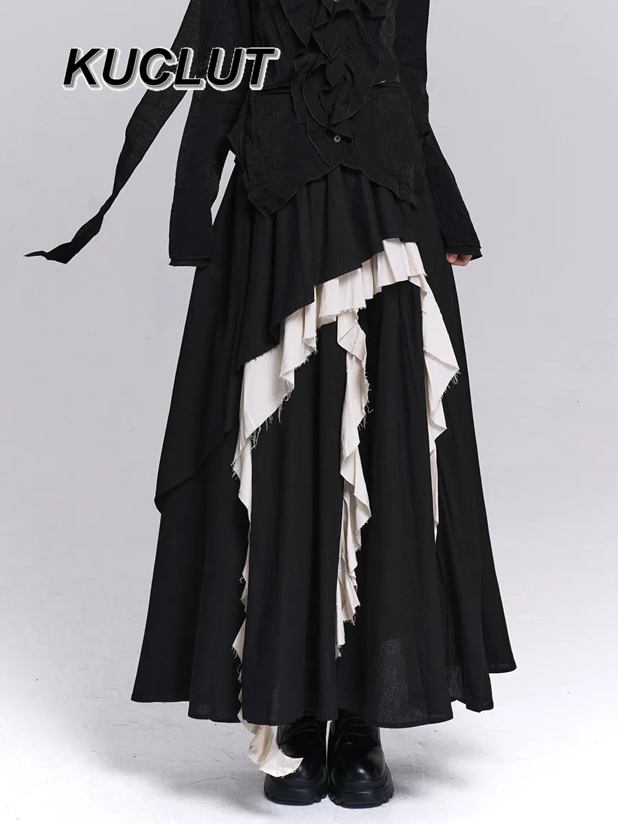 

Spring Autumn Y2k Style Women's Clothing Black Irregular Casual Skirt Design Sense Niche High Waist Long Skirts for Lady