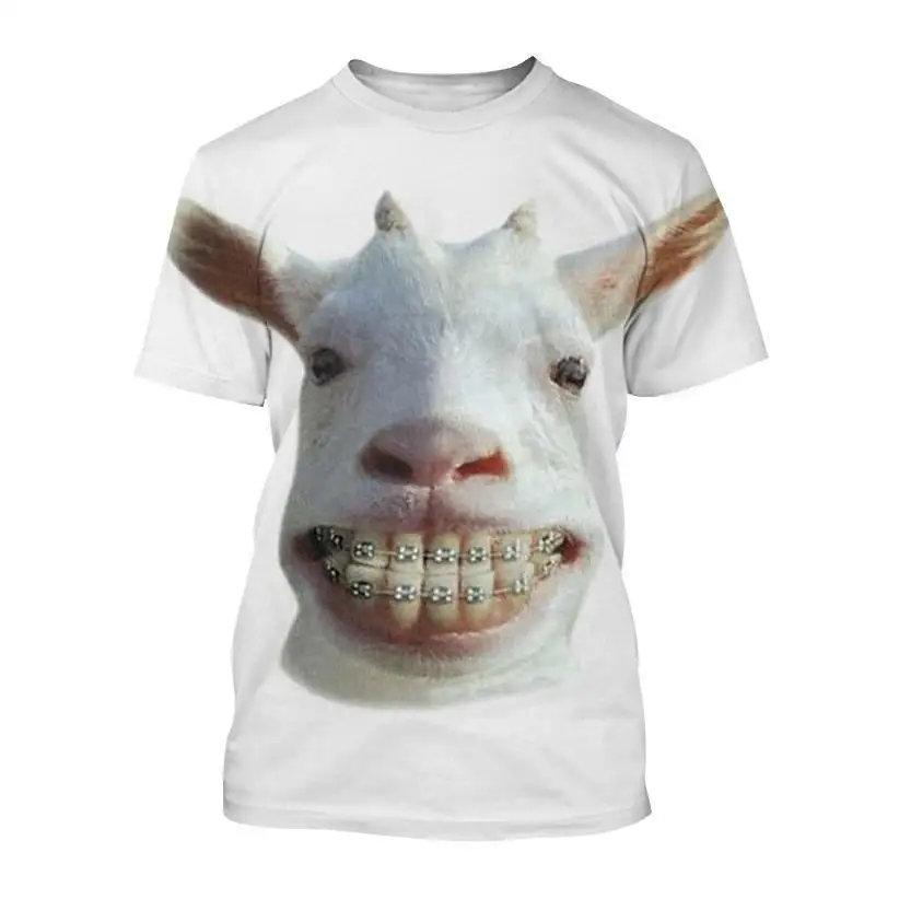 Camisetas divertidas con estampado 3D de animales y cabras para hombre, ropa de calle, moda masculina, Harajuku, informal, de gran tamaño, con cuello redondo, ropa unisex, camisetas, tops