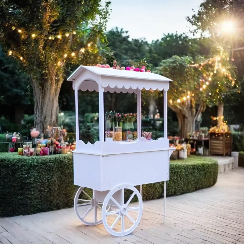 Vintage Wooden Market Cart for Wedding Decoration Rustic Stall Display Prop Western Style Ancient Clothing Showcase Landscape