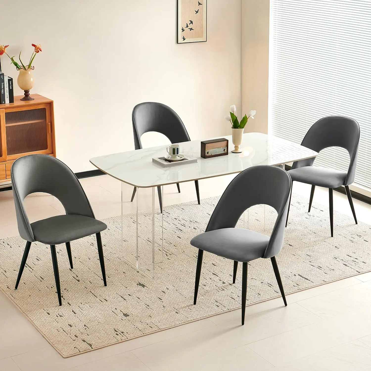 

Dining Chairs Set of 4, Upholstered Velvet Dining Room Chairs with Ergonomic Curved Backrest, Minimalist Modern, Customized