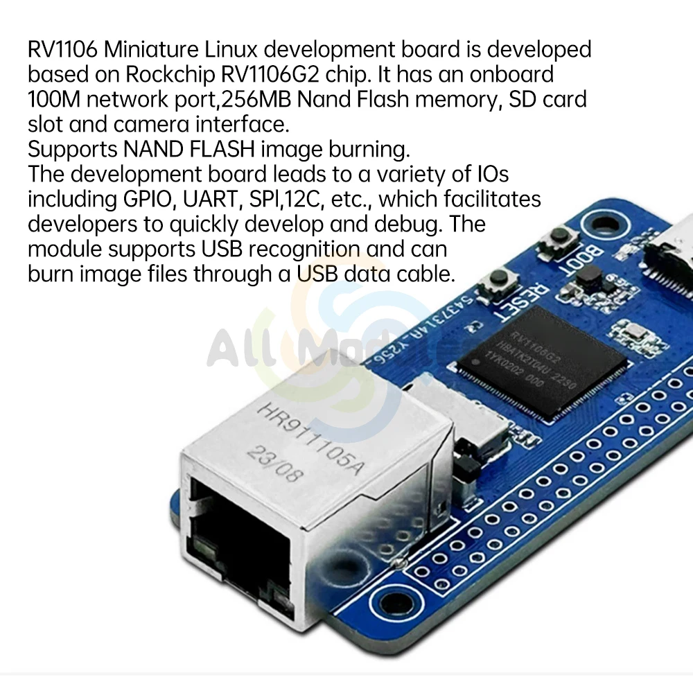 Micro Linux Development Board, RISC-V Arquitetura, 256MB Flash, Inteligência Artificial, RV1106