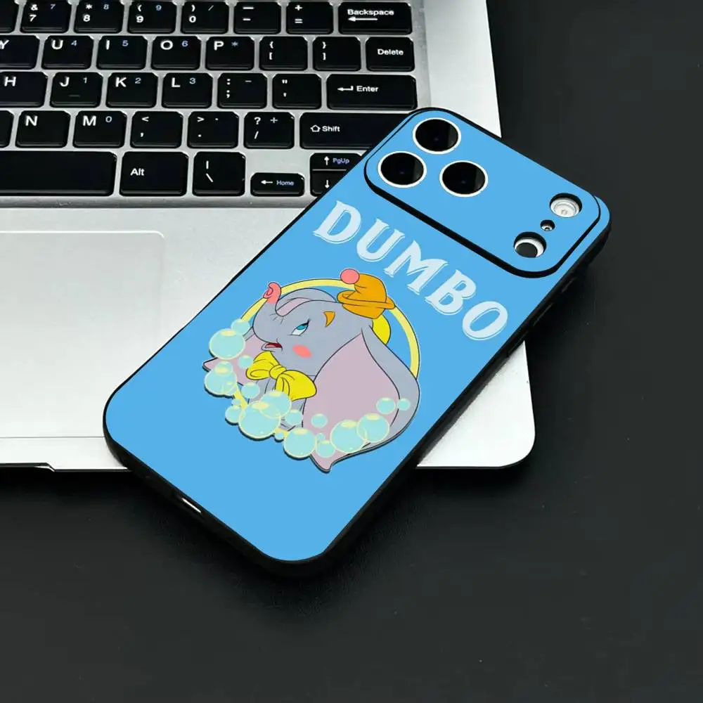 لطيف الكرتون دامبو حالة الهاتف أزياء الأسود متجمد TPU حالة الهاتف لفون 12-17. تصميم مطلي بالرش بالأشعة فوق البنفسجية، مضاد للسقوط يوميًا