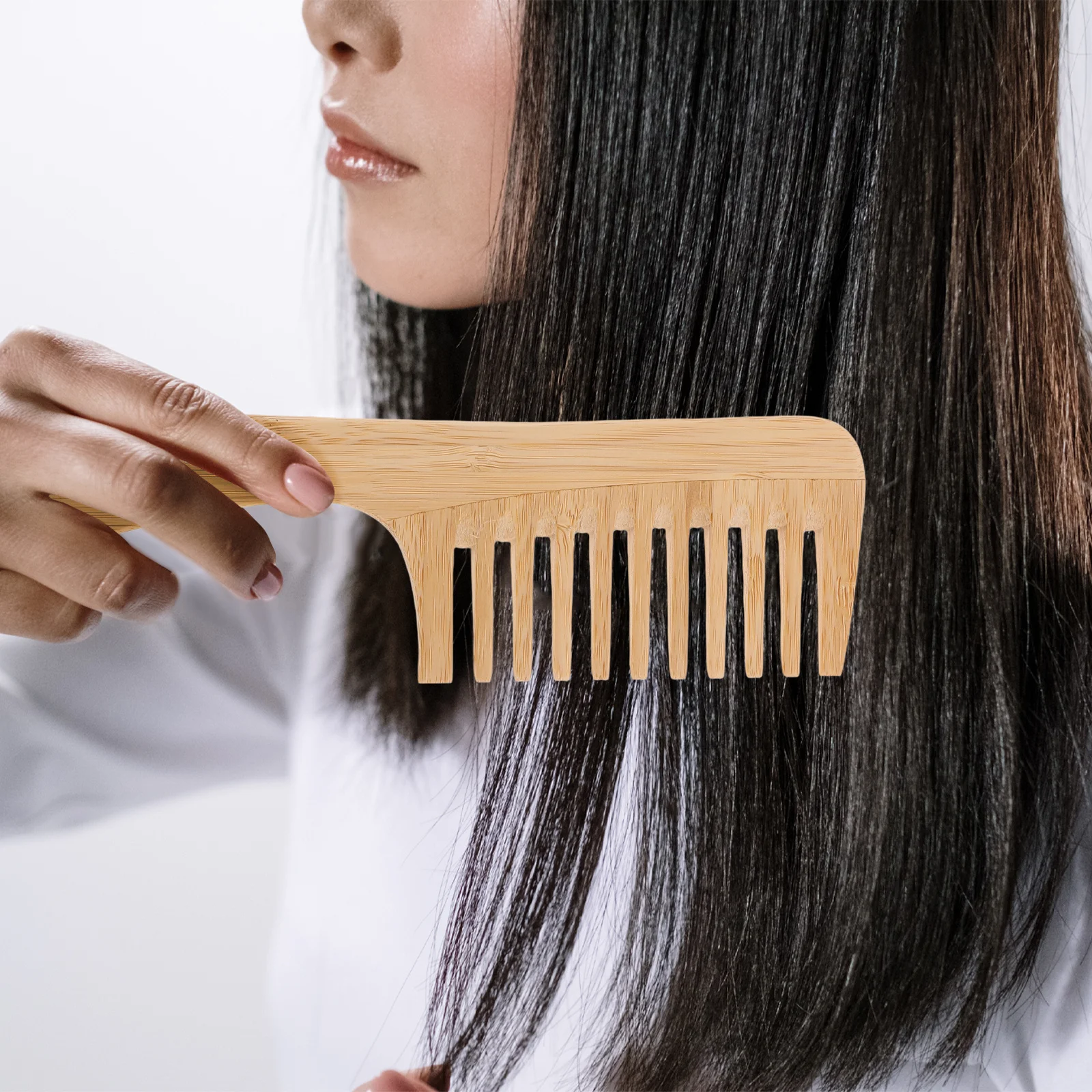 

Набор из 3 расчесок с широкими зубьями: бамбуковые расчески для распутывания волос для вьющихся влажных волос, душа, парикмахерский уход, инструмент для укладки, деревянный